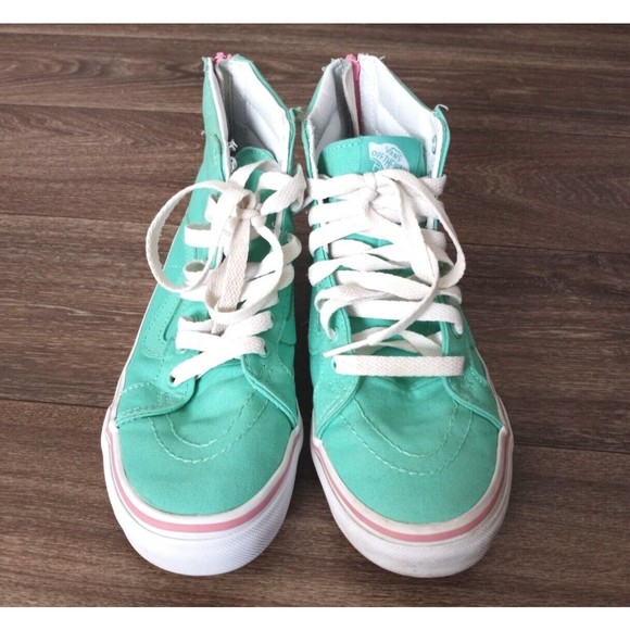 Vans Sk8 Womens 7.5 Sea Green Pink Hi Top Skate Shoes - Picture 3 of 11